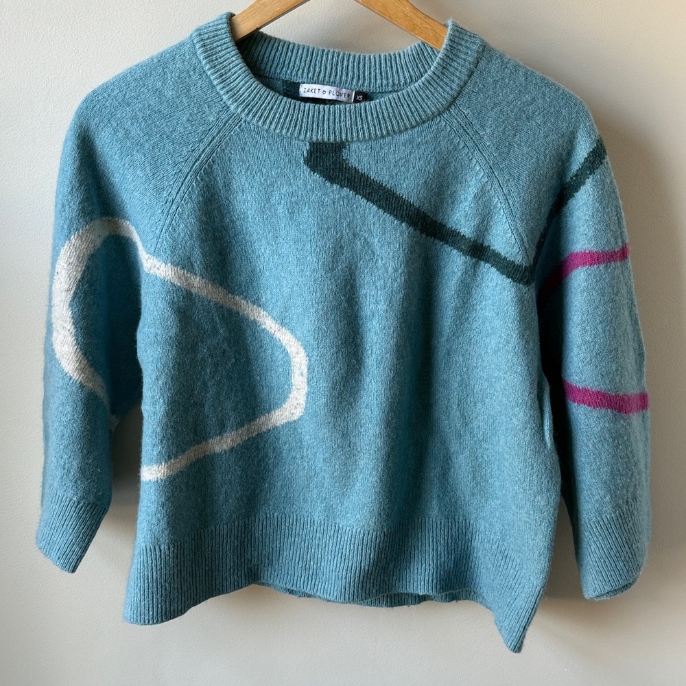 ZAKET & PLOVER Swirl Sweater Geometric Abstract‎ Modern Relaxed Merino Wool XS
